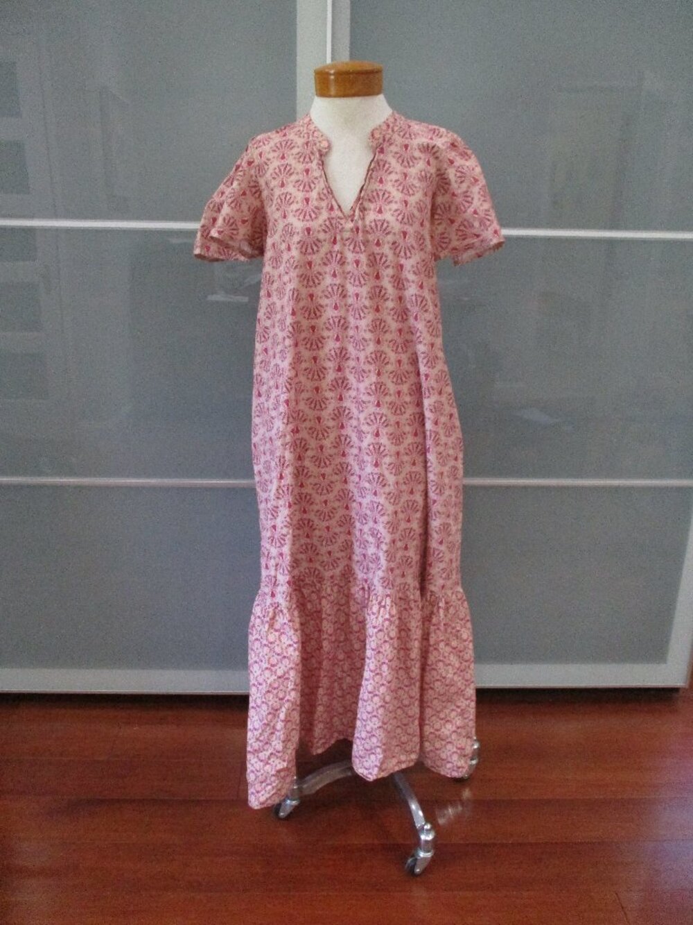 Magari 100% Cotton V-Neck Short Sleeve Boho Festival Maxi Flowy